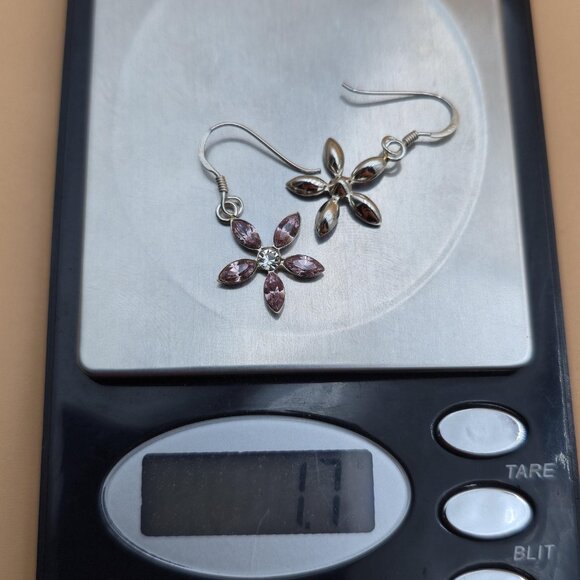 Sterling Silver Crystal Flower Dangle Earrings A5766 - Picture 5 of 5